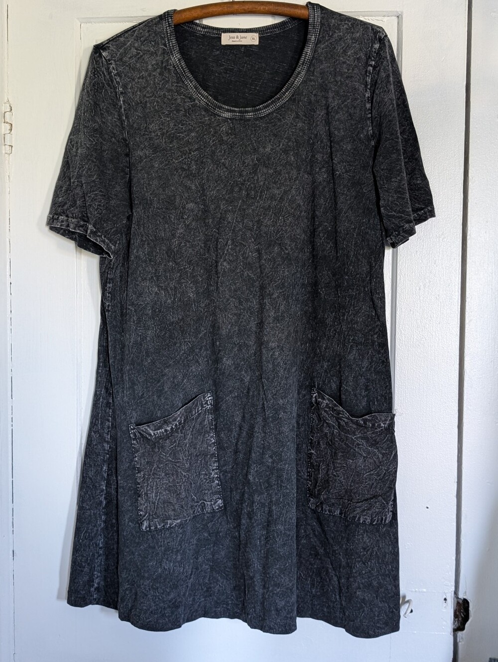 Jess & Jane Mineral Wash Gray 100% Cotton Short Sleeve Pocket Mini Dress M78 XL